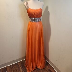 Dave and Johnny Orange Beaded  One-Shoulder Gown with Sequin Detail Size 6